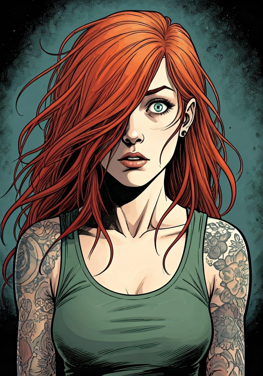 Red-Haired Woman Portrait in Graphic Novel Style