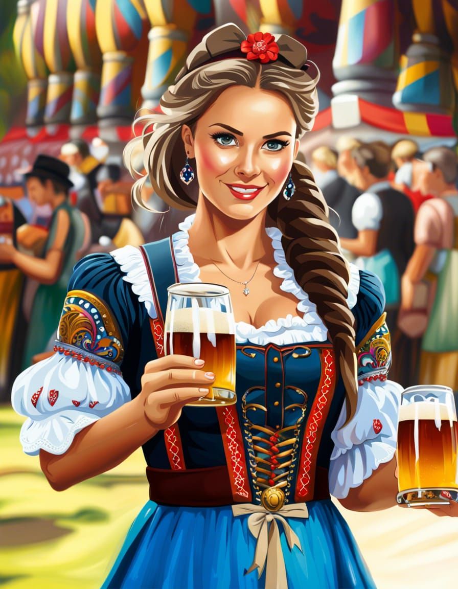 German Girl at Oktoberfest in Graffiti Art Style