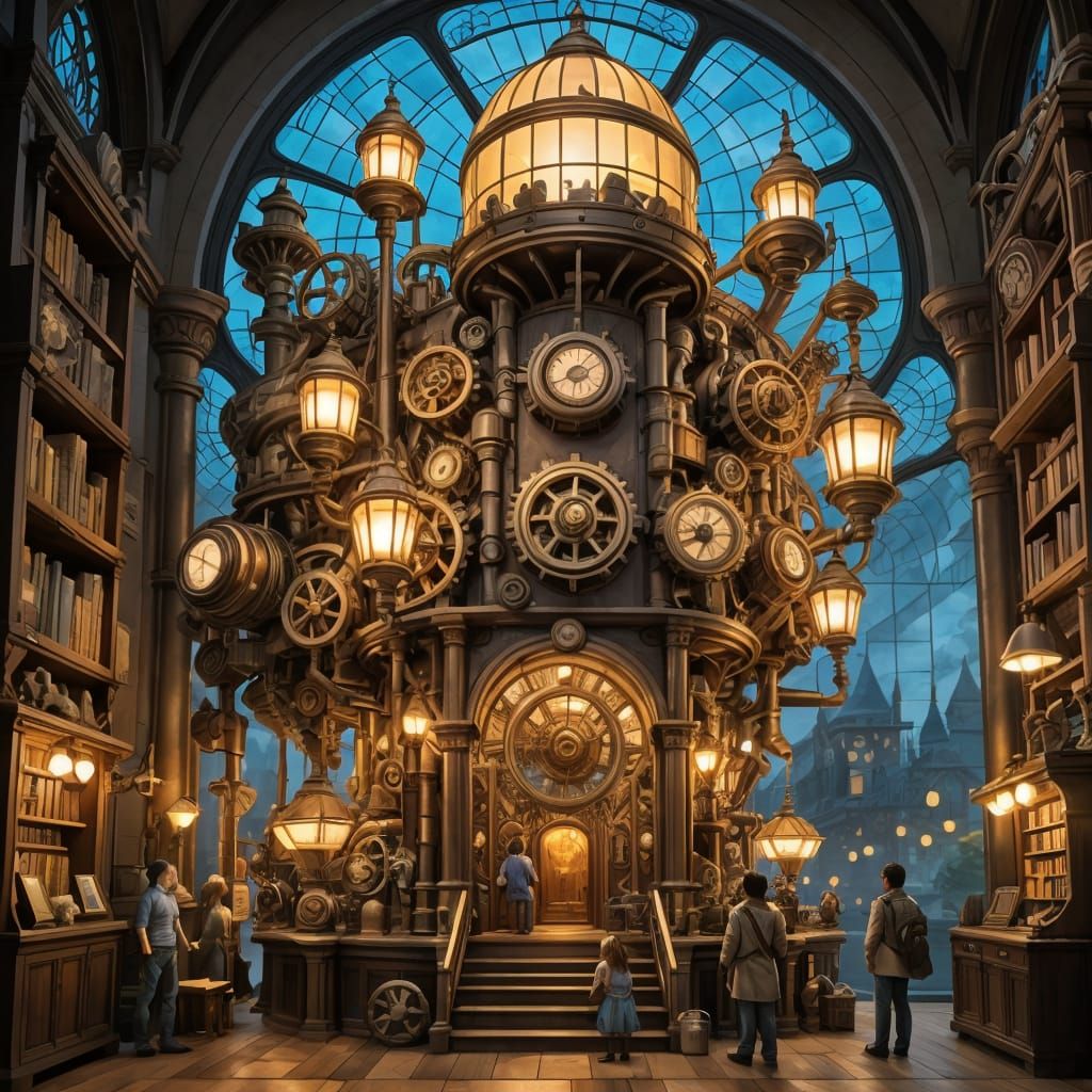 Clockwork City Book Portal in Ghibli Style