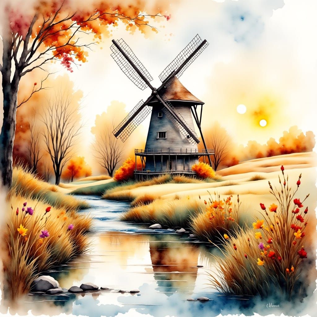 Rolling Hill Windmill at Sunset