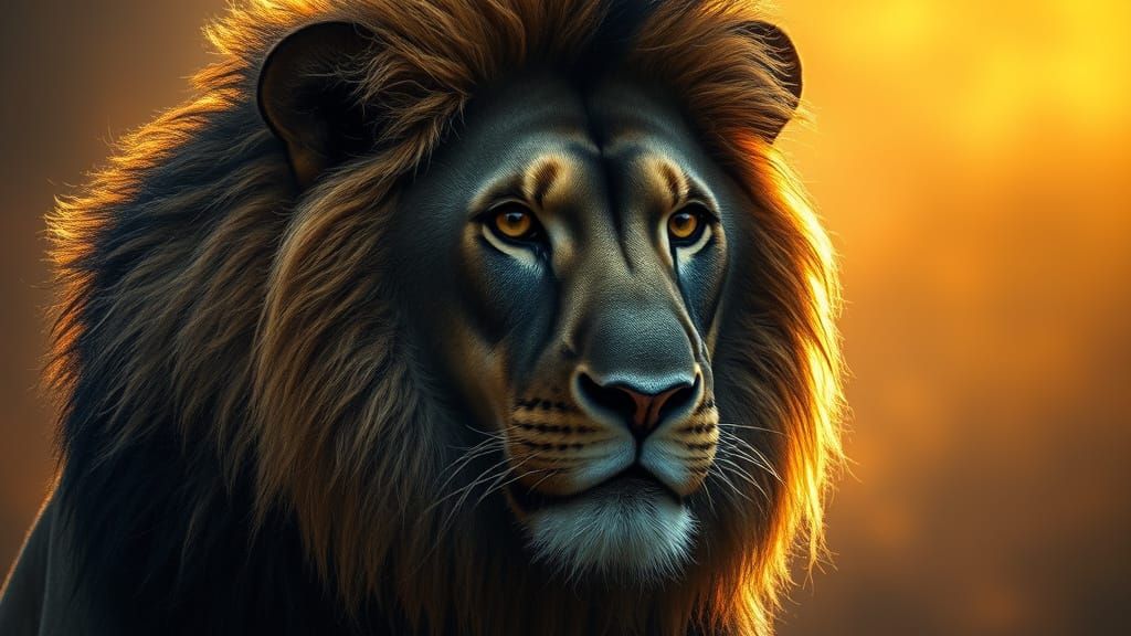 Majestic Black Lion Portrait in Hyperrealistic Photography