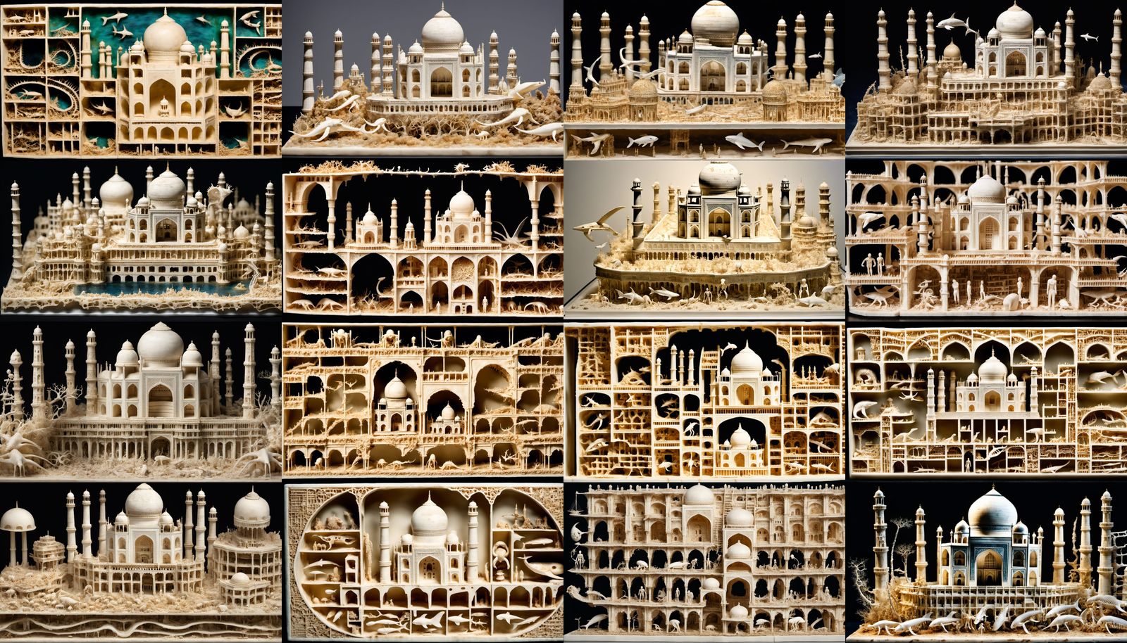 Miniature Ivory City Teeming with Aquatic Life