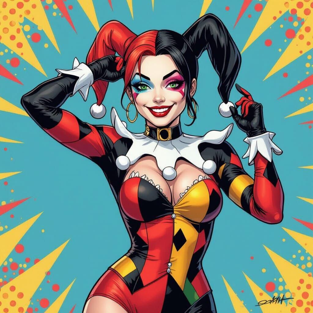 Latina Harley Quinn in Comic Book Style