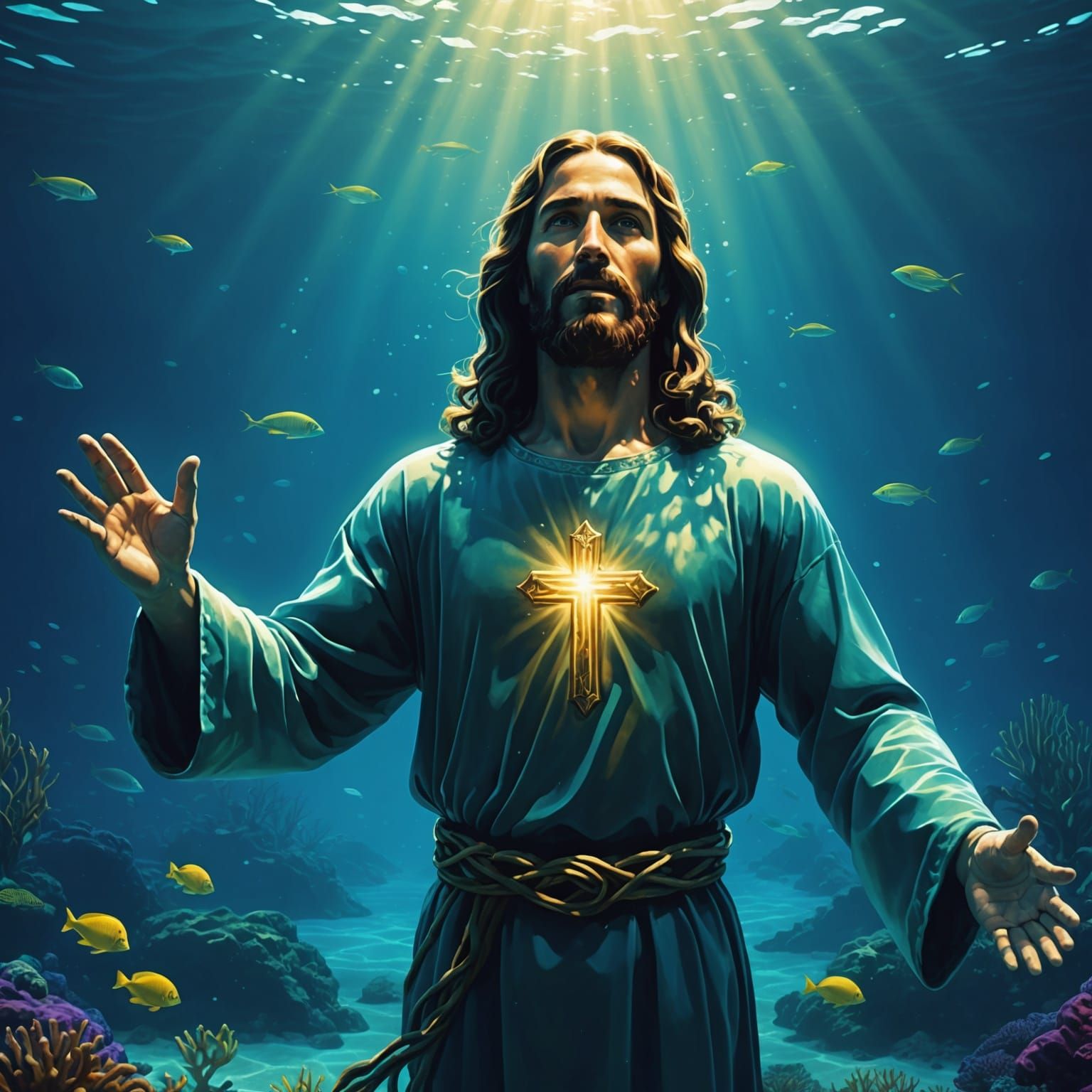 Underwater Jesus with Divine Glow