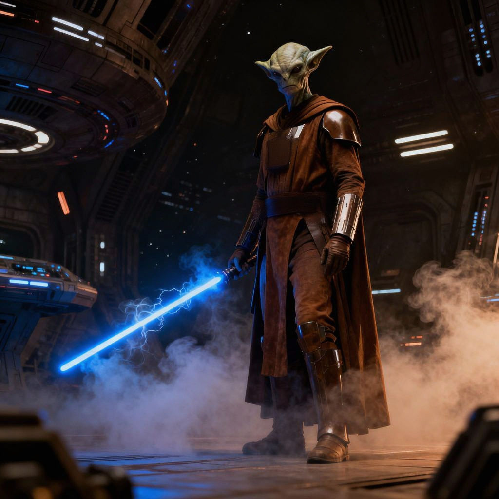 Alien Jedi Master in Dark Space Station
