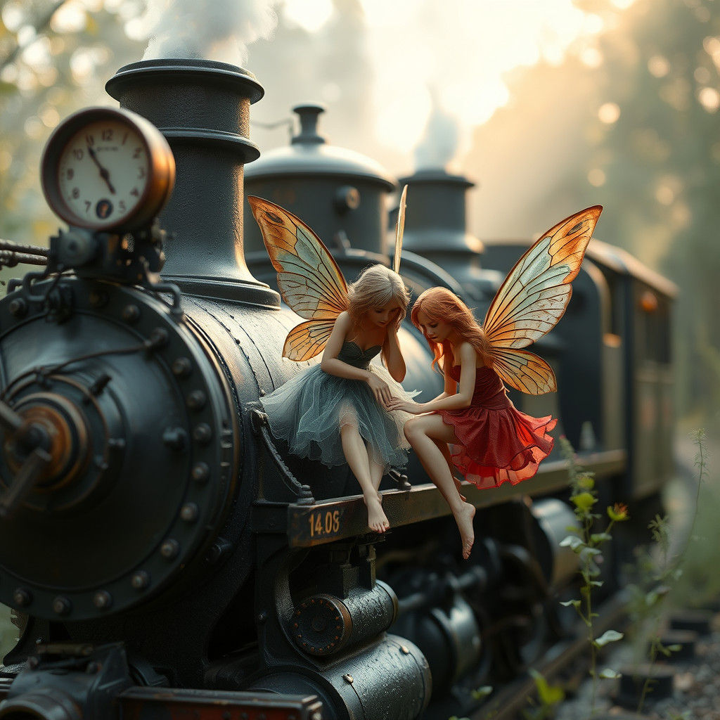 Fairies Maintain a Steampunk Steam Train
