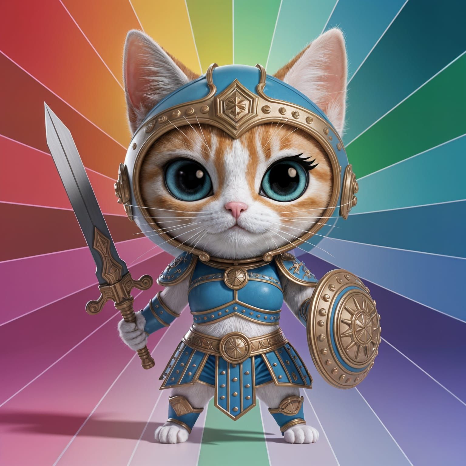 Cat Female Warrior in Kawaii 3D Digital Art