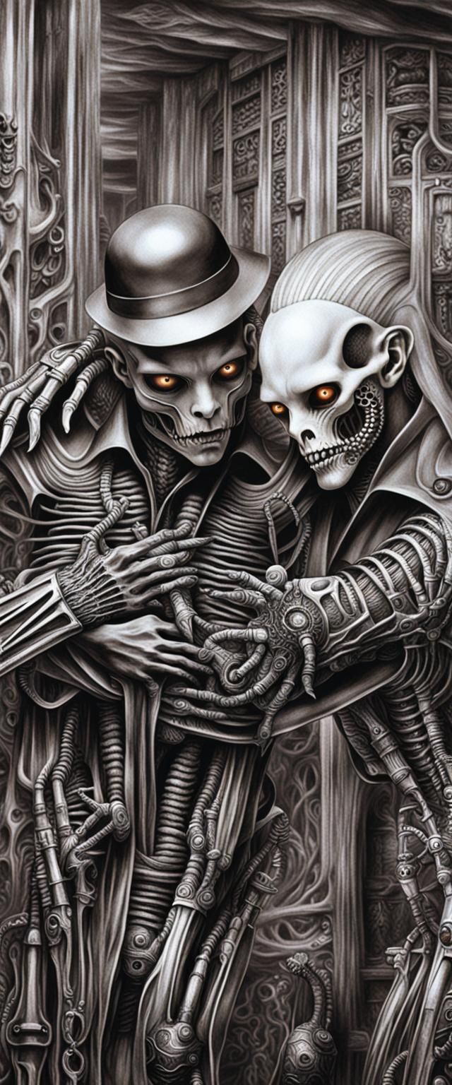 Biomechanical Portrait of Eerie Humanoids in Giger Style