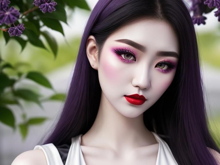 Beautiful Mongolian Girl with Smokey Violet Eyes