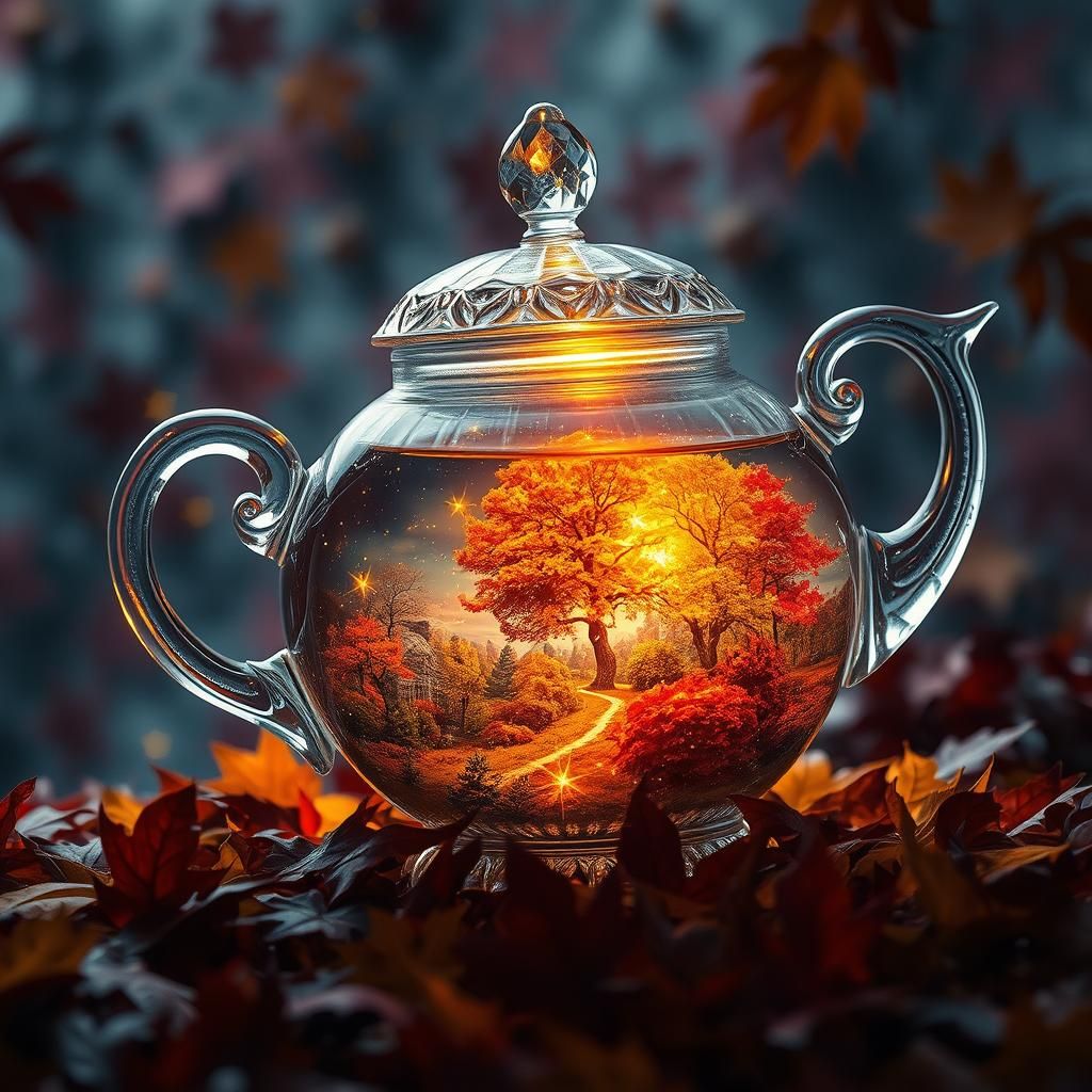 Starlit Autumn Landscape Poured from Crystal Teapot