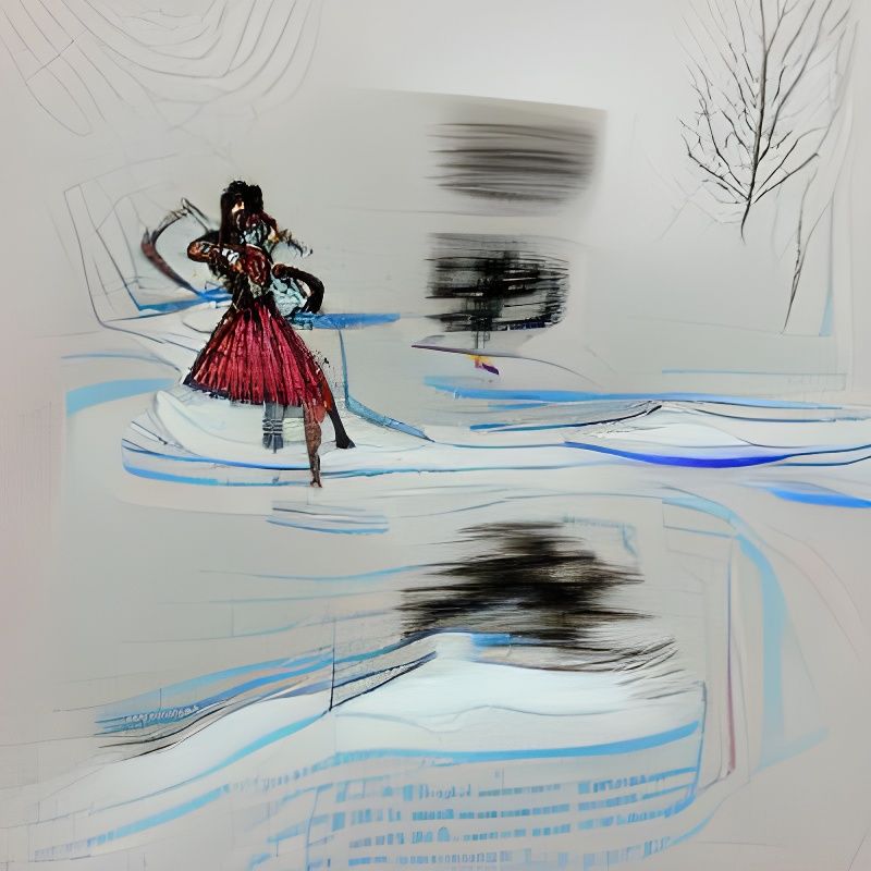 Figure Skater in Blizzard: Ink Drawing Concept Art