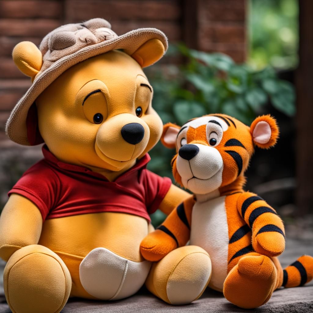 Hyperrealistic Winnie the Pooh and Tigger Toys