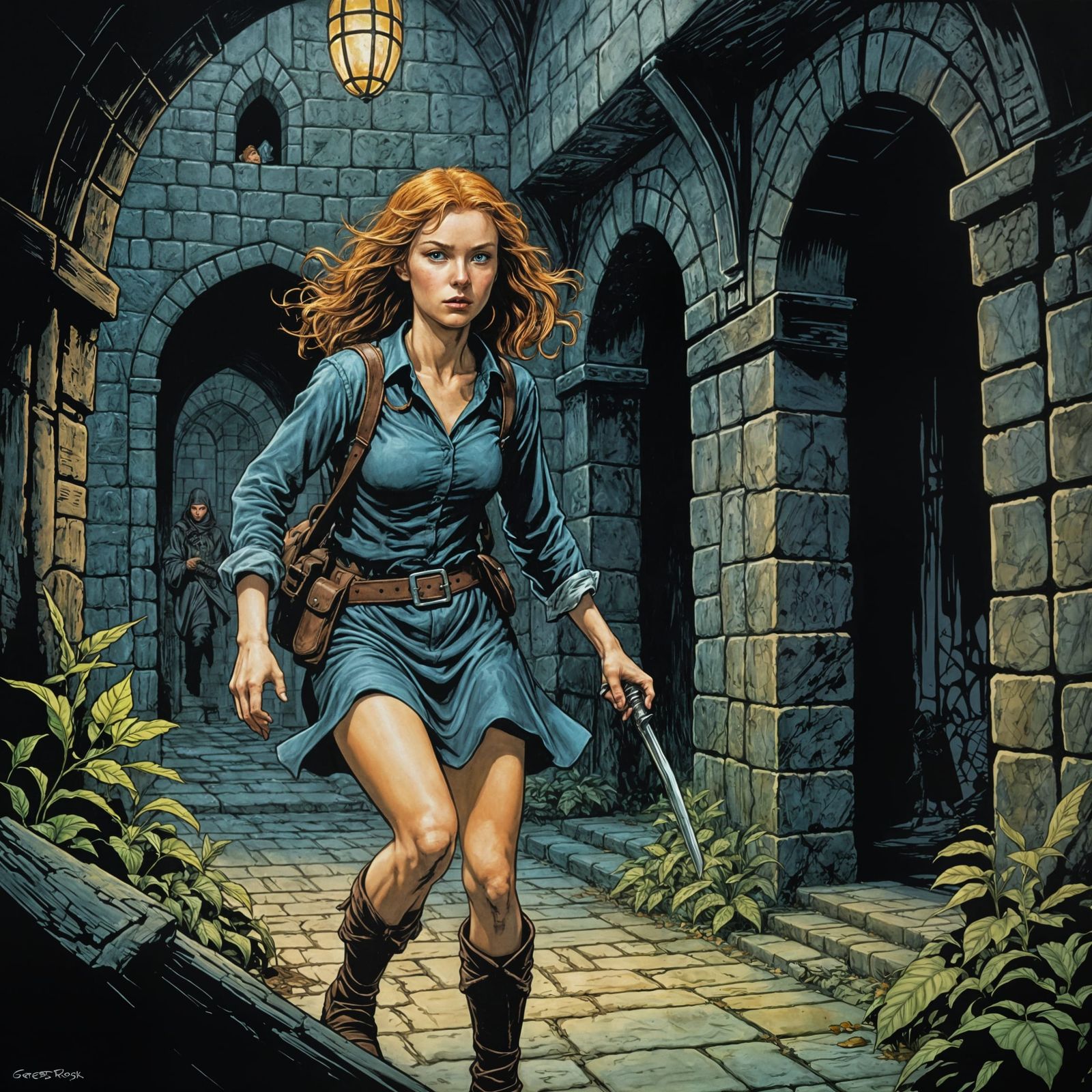 Ginger Adventuress in Sinister Dungeon Comic Illustration