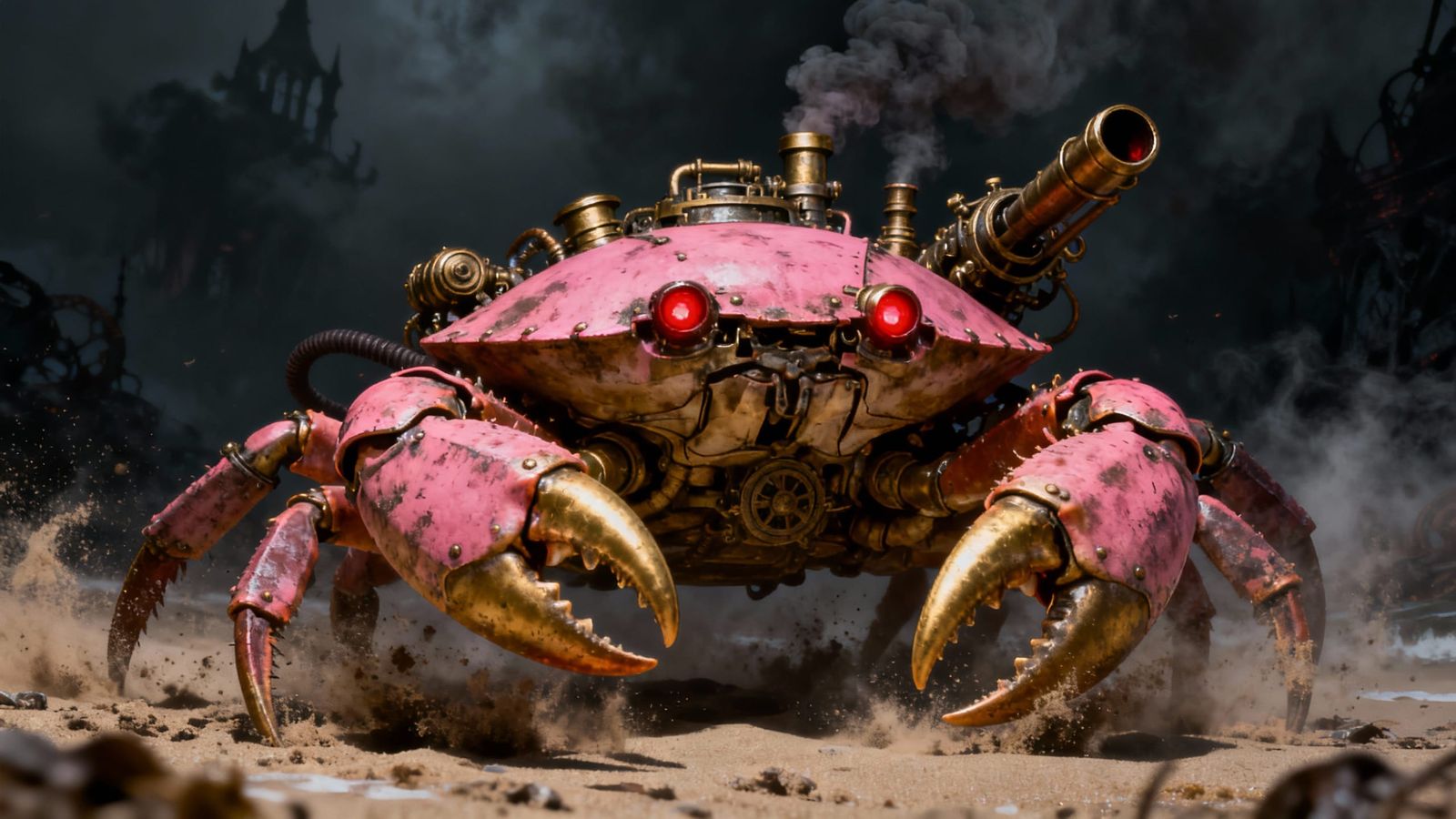 Gothic Steampunk Battle-Crab in Dark Steamy Setting