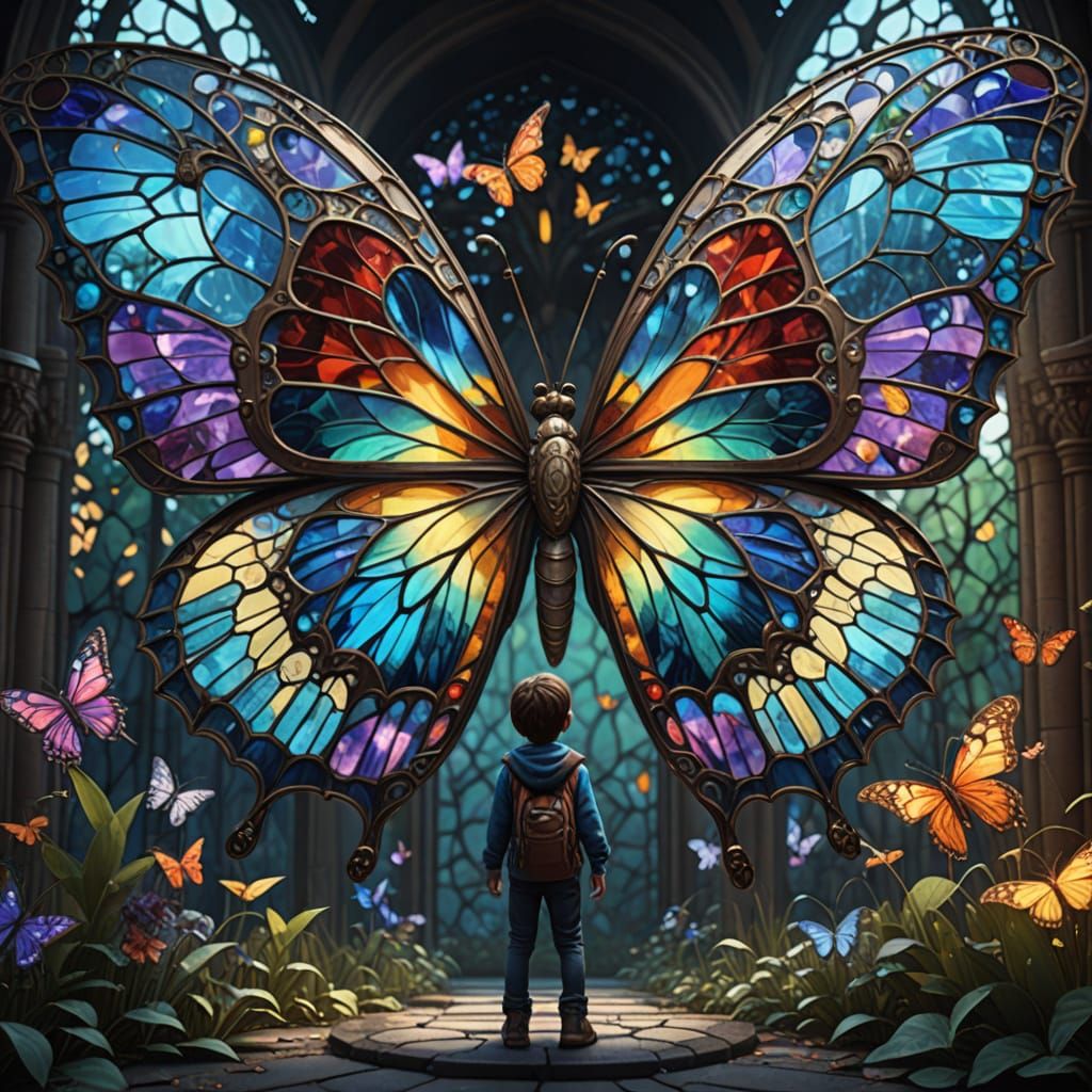 Giant Stained Glass Butterfly: Fantasy Concept Art