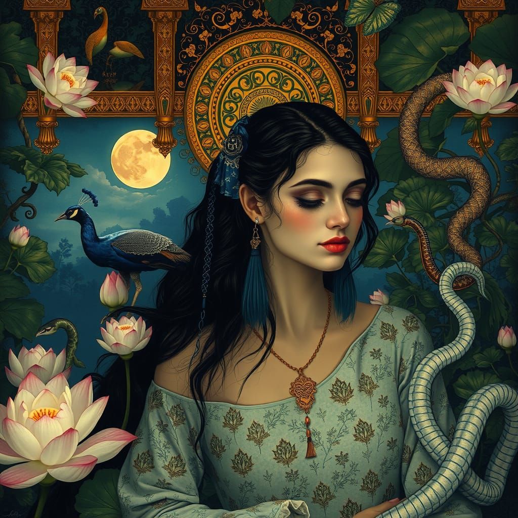 Dreamlike Garden Scene in Surrealist Baroque Style