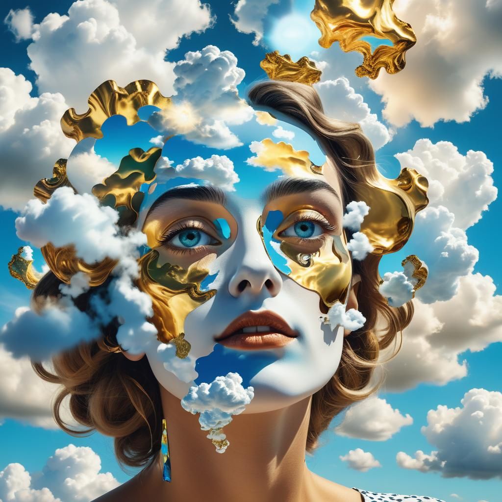 Surreal Cyber Goddess in Dreamlike, High-Contrast Landscape