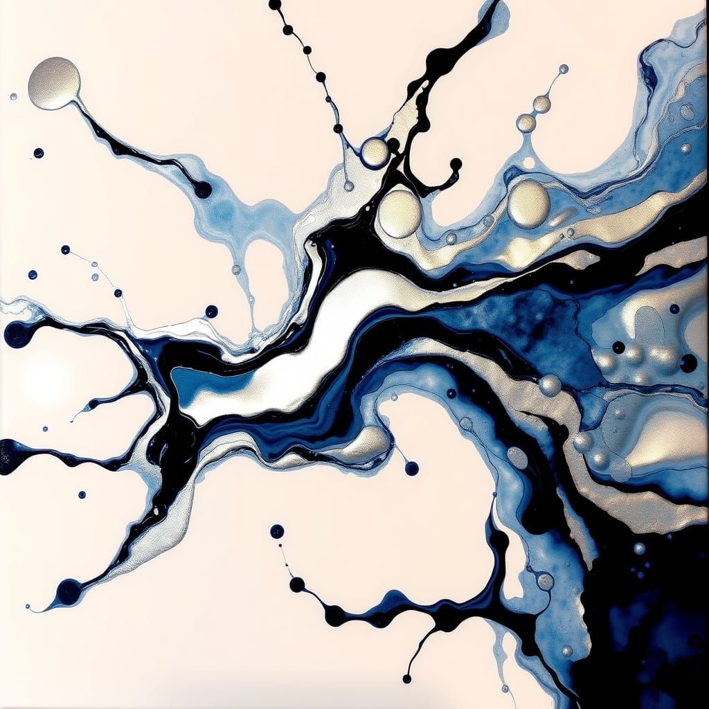 Molten Metal Illusion: Silver, Indigo, Black Alcohol Ink Art