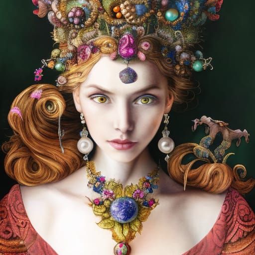 Beautiful Girl with Rainbow Light, Fairytale Illustration