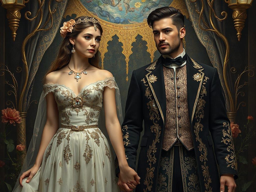 Ornate Couple Holding Hands in Klimt Style