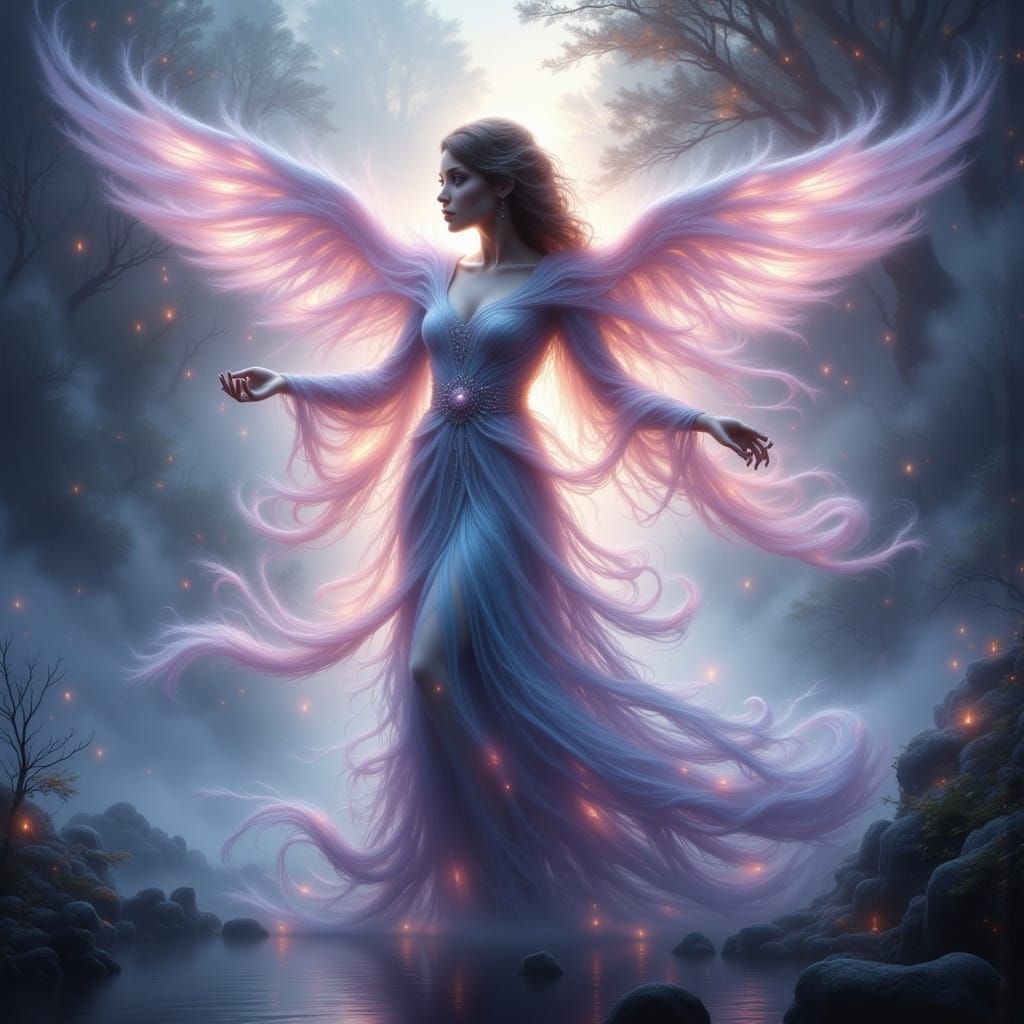 Ethereal Human Figure with Luminous Mist