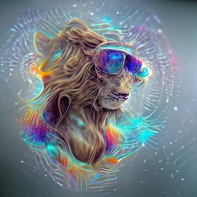 Holographic Astral Lion Illustration in Mixed Media