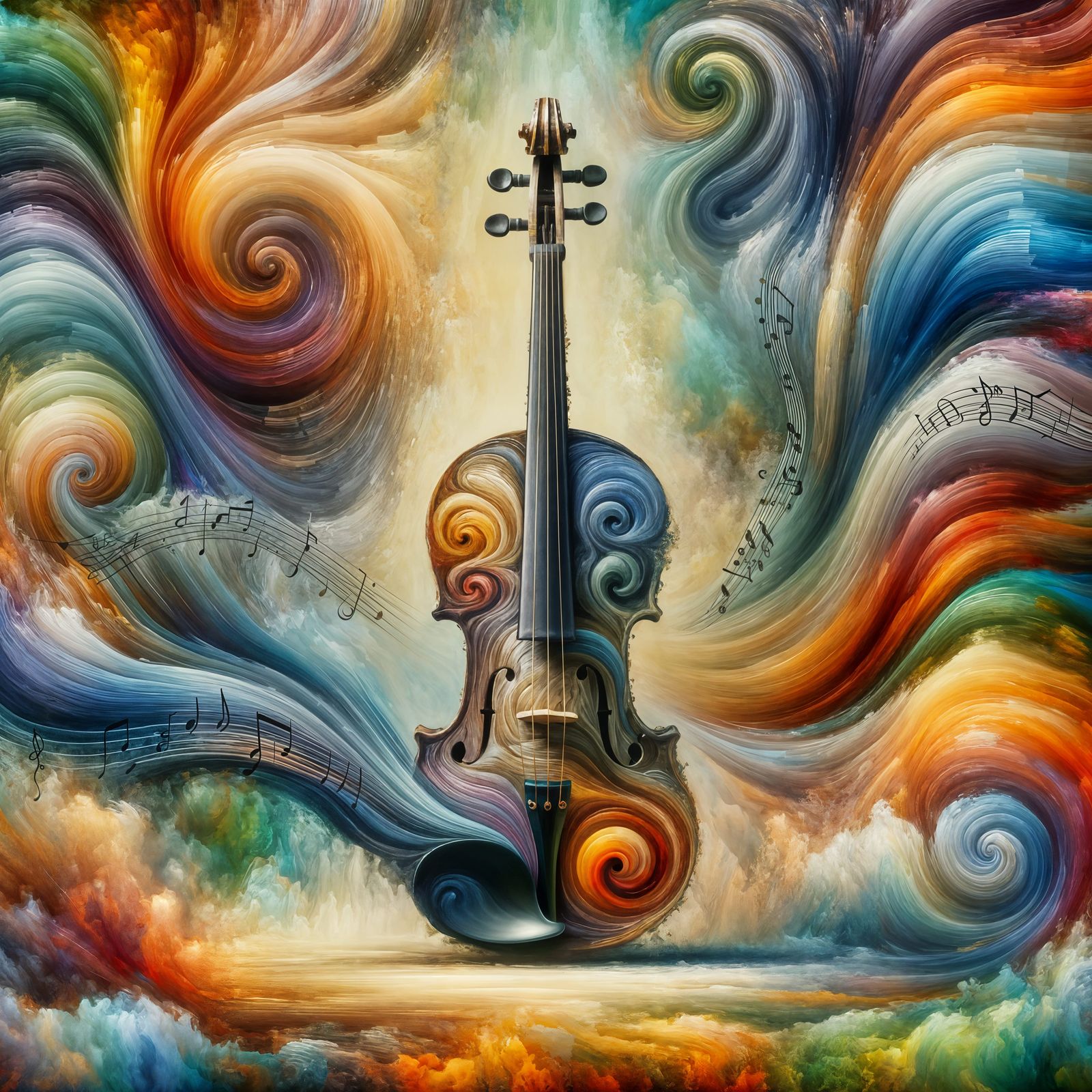 Surreal Vibrant Violin Embodied by Seasons