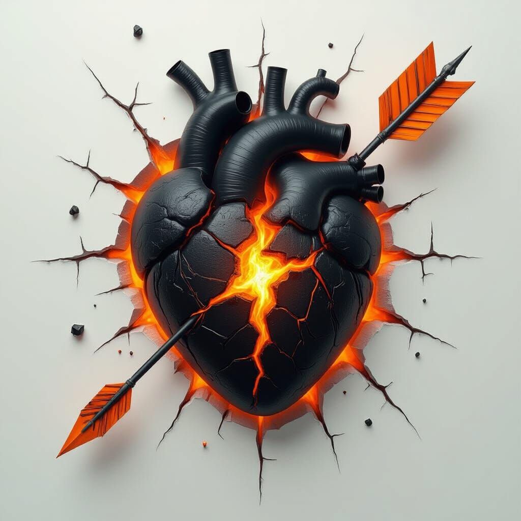 Fiery Arrow Shatters Heart in Detailed Matte Painting