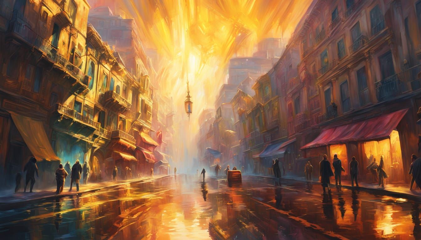 Angelus City: A Hyperrealistic Oil Painting