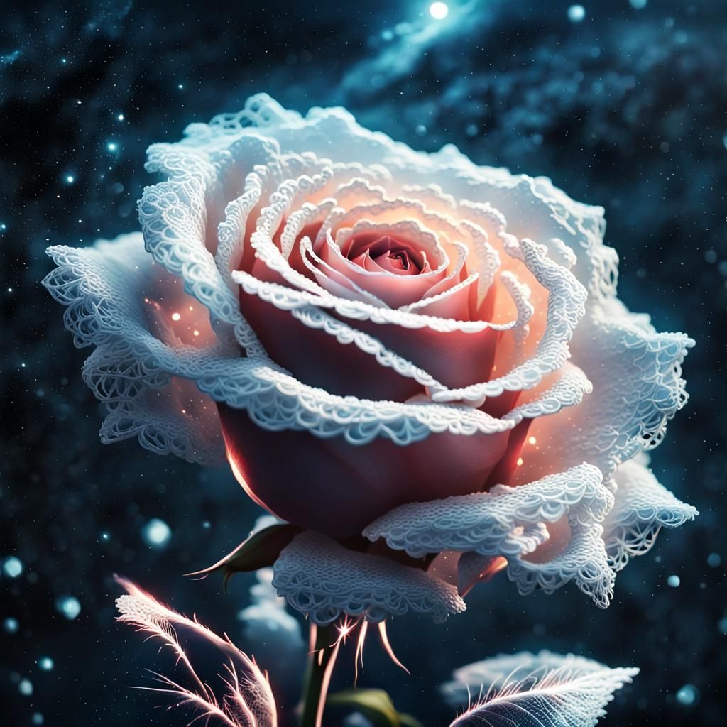 Lace Rose Against Starry Night Sky