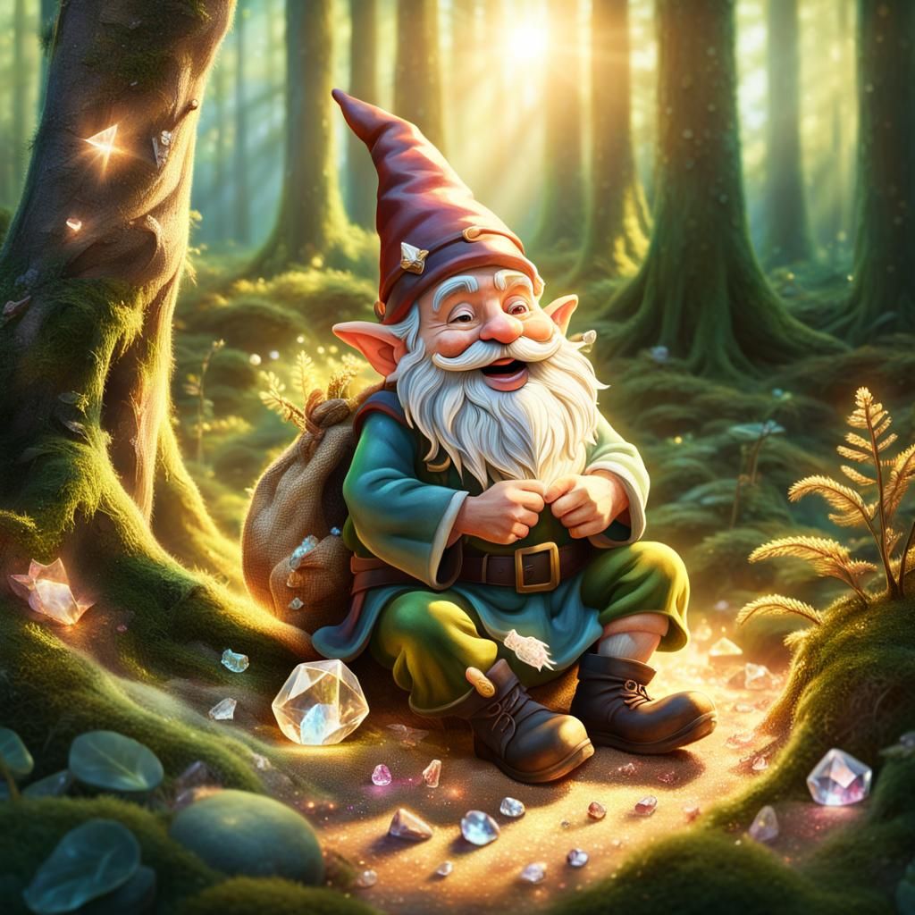 Whimsical Forest Gnome Basks in Radiant Forest Glow