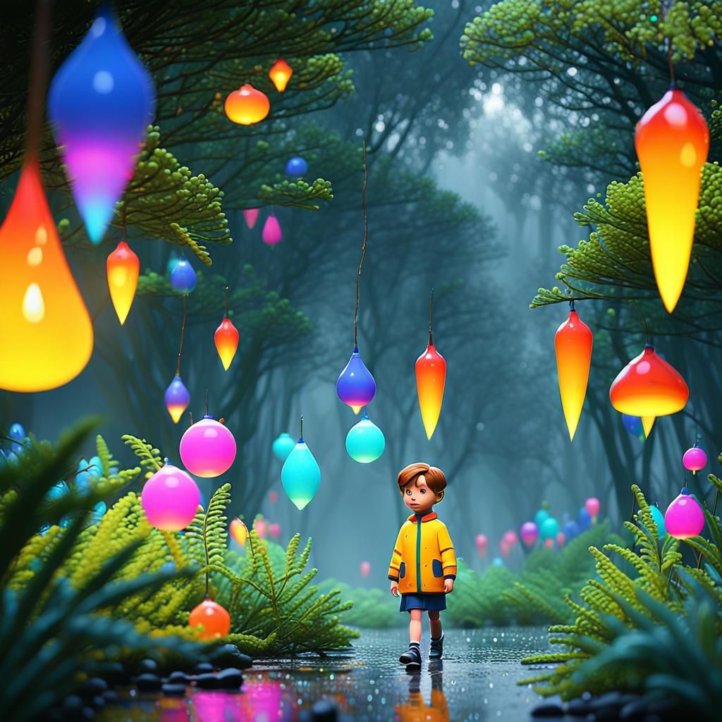 Child in Misty Forest: Pixar-Inspired 3D Digital Art