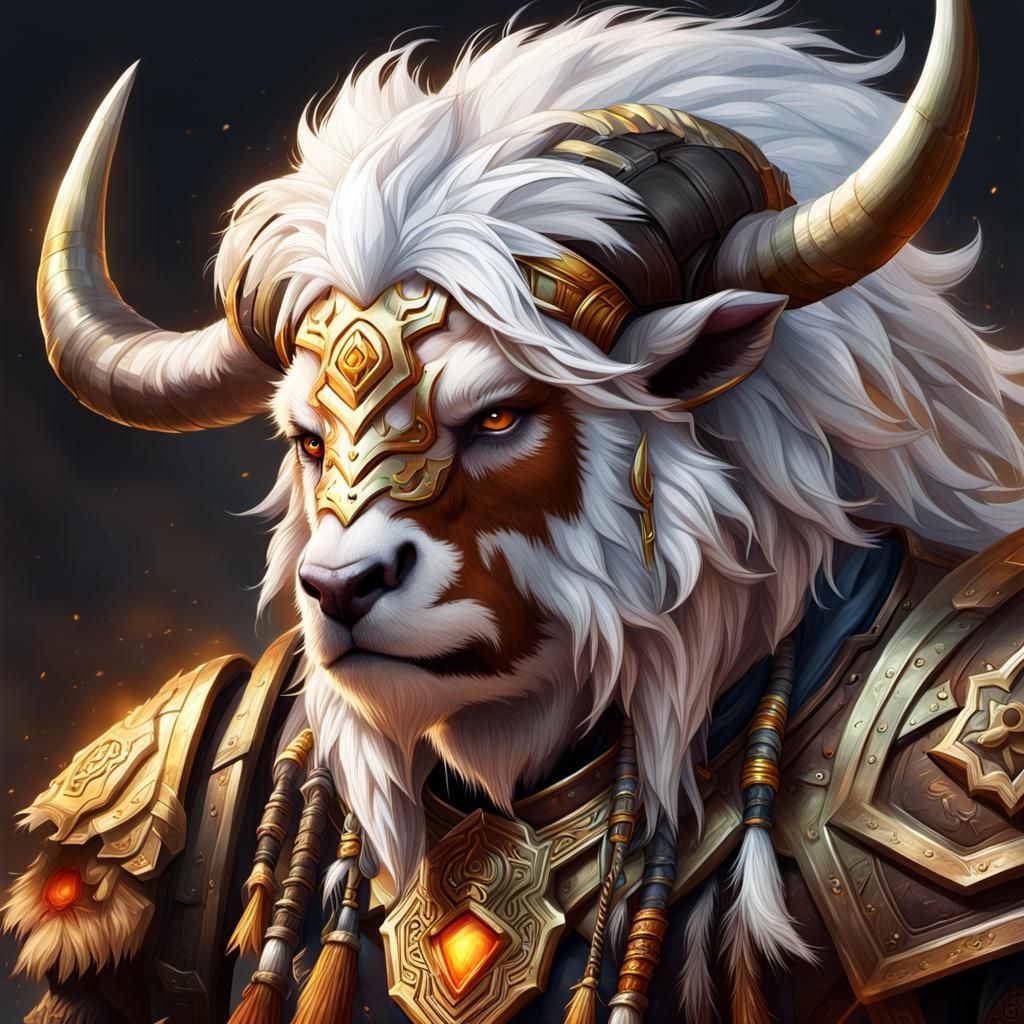 Detailed Tauren Male with Staff: Hyperrealistic Splash Art
