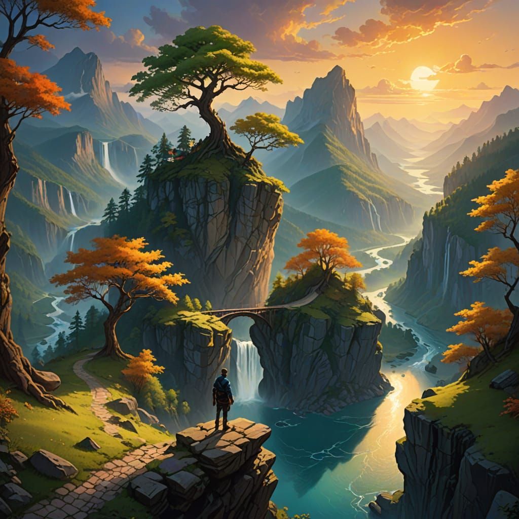 Majestic Fantasy Landscape in Golden Hour