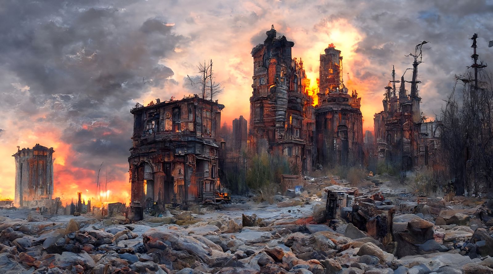 Fiery Post-Apocalyptic Cityscape Digital Art