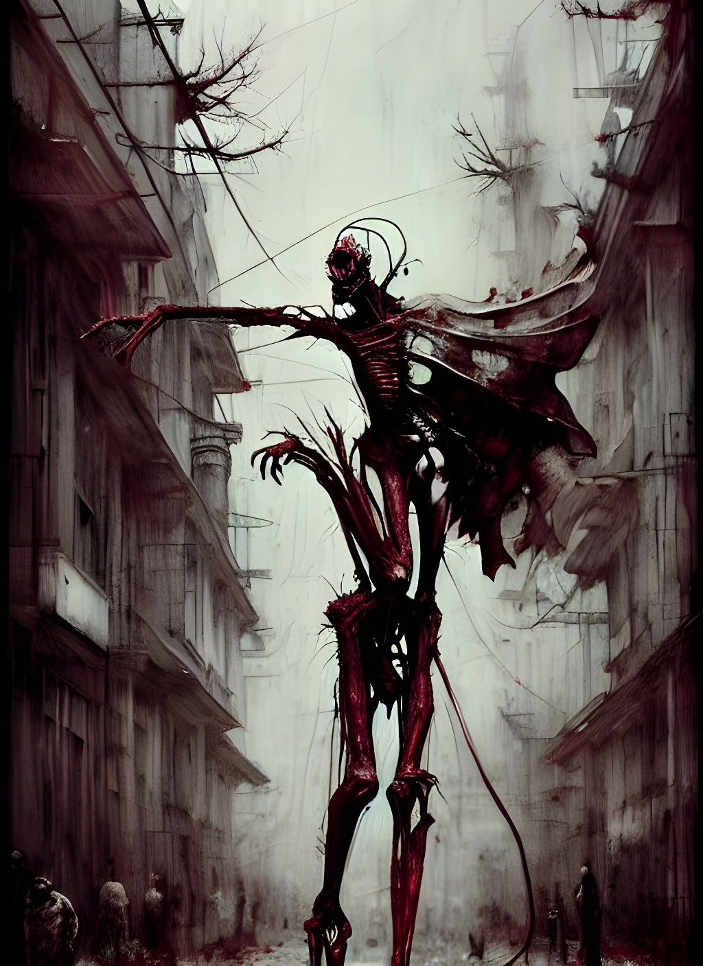 Necrotic Skeletal Wing: Abstract Horror Illustration