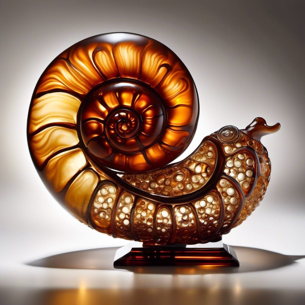 Ancient Snail Encased in Golden Amber Sculpture