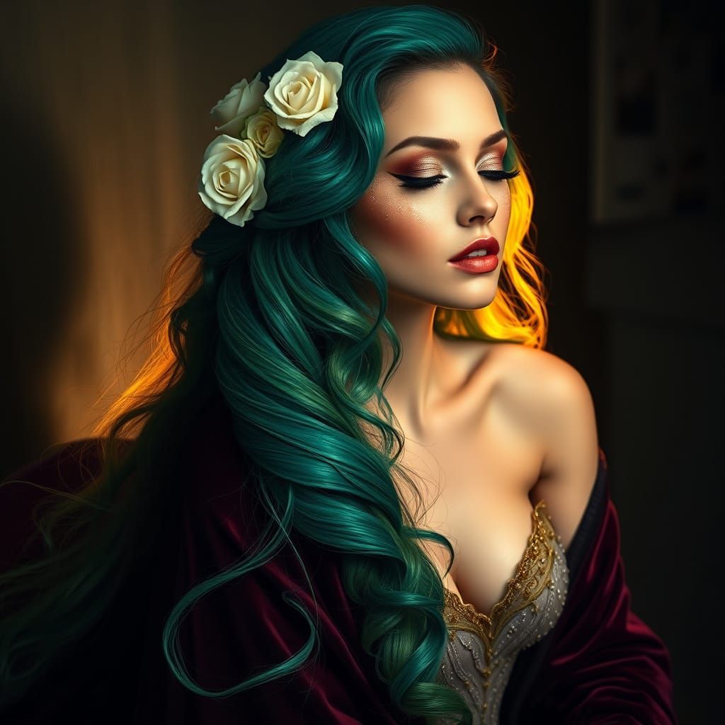 Emerald Beauty: A Portrait in Art Deco Style