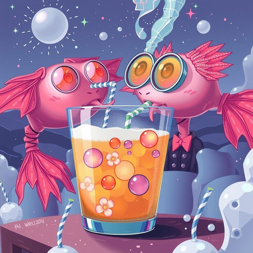 Cute Pink Aliens Enjoying Soda: Pop Surrealism