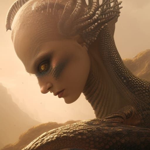 Alien Lizard Goddess in Dark Fantasy Style