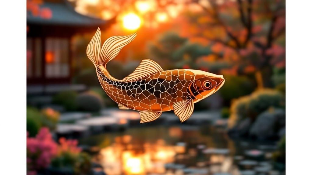 Traditional Japanese Garden Koi Fish Logo in Copper Foil