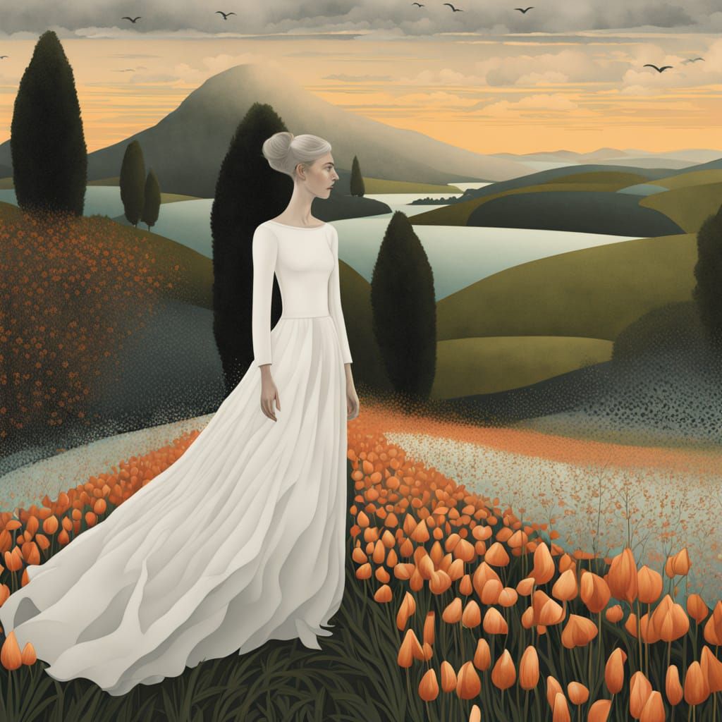 Surrealistic Beauty in Motion: Ethereal Woman Amidst Vibrant...