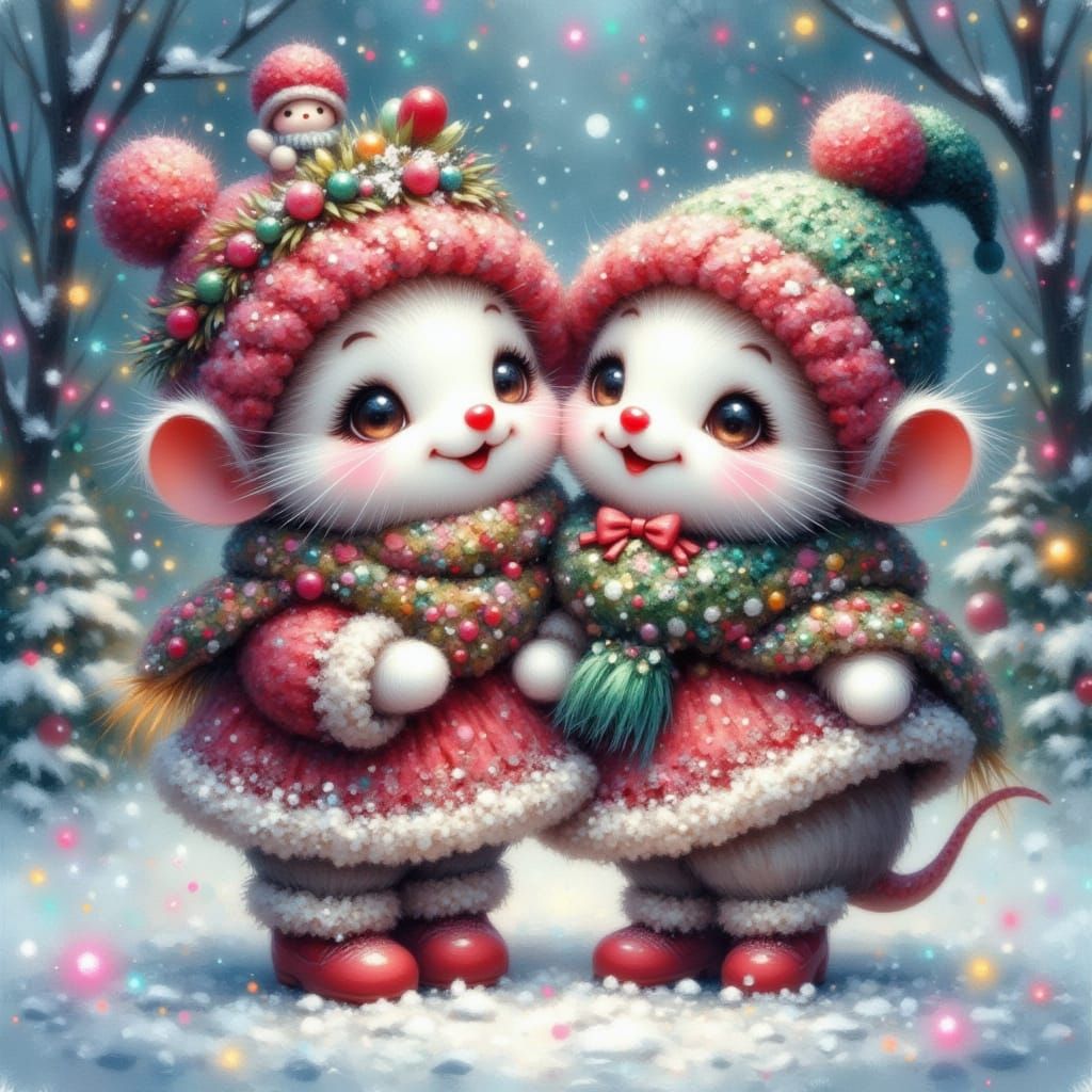 Whimsical Pastel Clowns in Festive Winter Attire