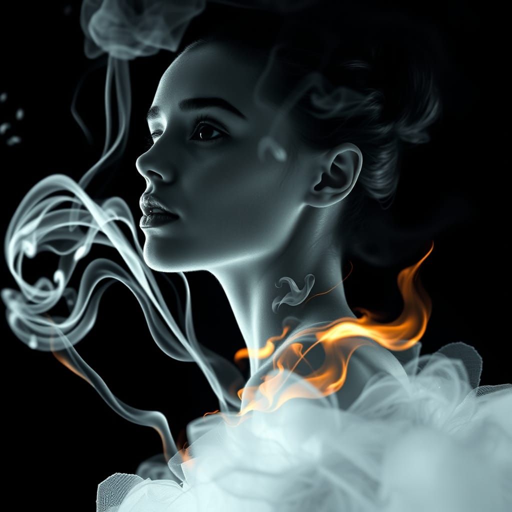 Ethereal Ballerina in a Veil of Smoke