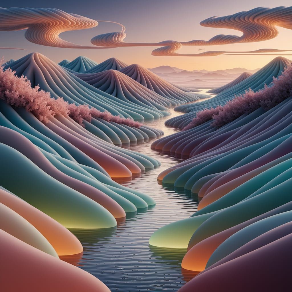 Surreal Sea Glass Landscape with Liquid Light River