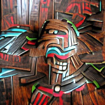 Aztec Tribal Design as Painted Woodcut