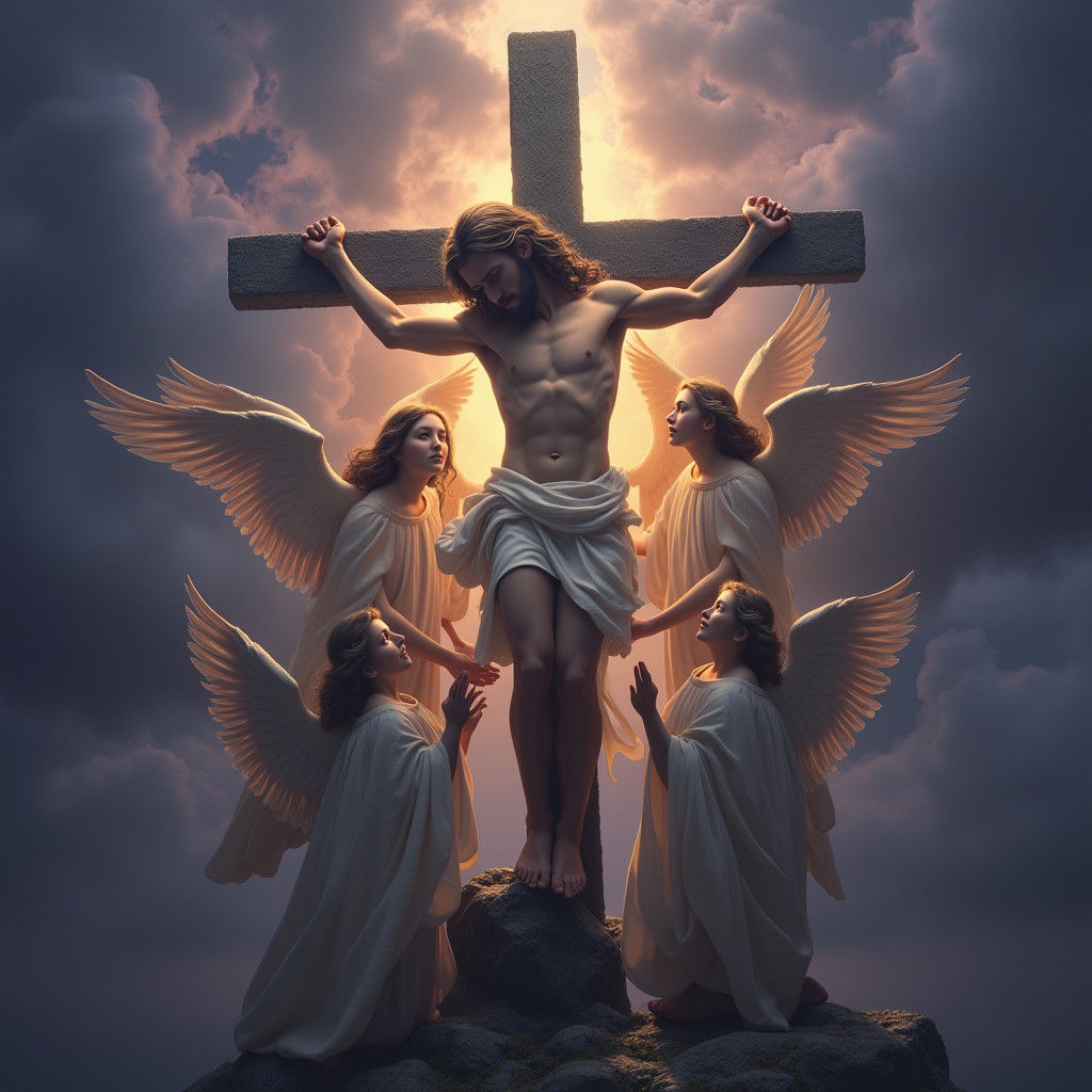 Angels Comfort Jesus on the Cross: Matte Painting