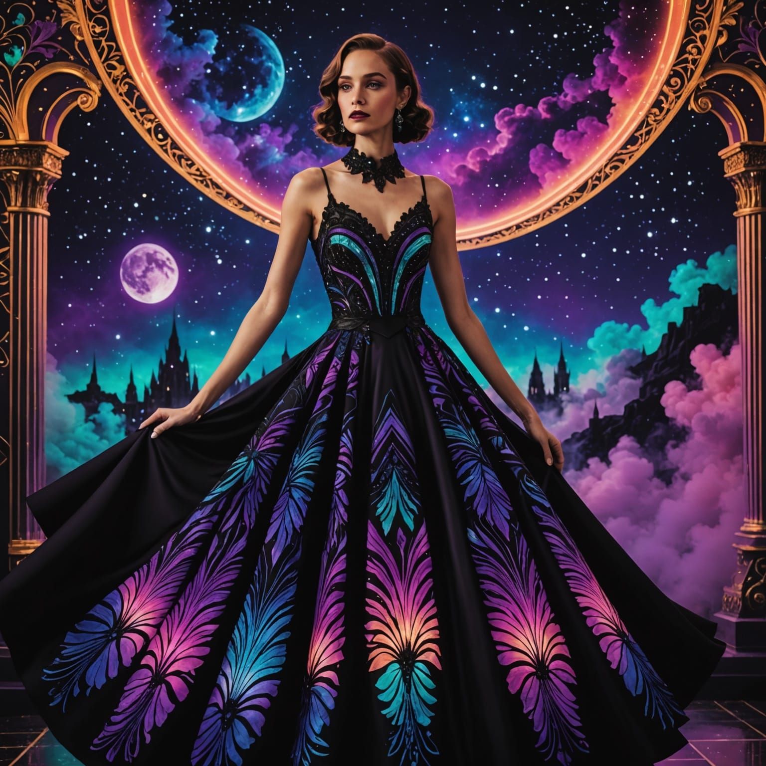 Glow-in-the-Dark Dress in Art Deco Style