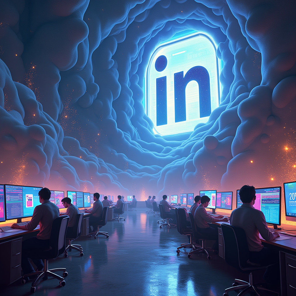 Futuristic Sales Office with Glowing LinkedIn Logo