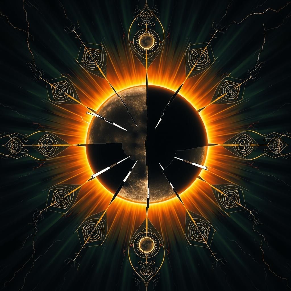 a sun and moon eclipse, astral symbols fractured reality